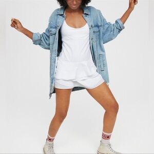 AE Aerie Real Me Maggie Ruffle Tennis Dress White Shorts Tiered Medium Exercise